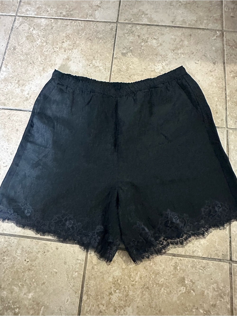 J. Crew Black High-Waist Lace-Trim Shorts